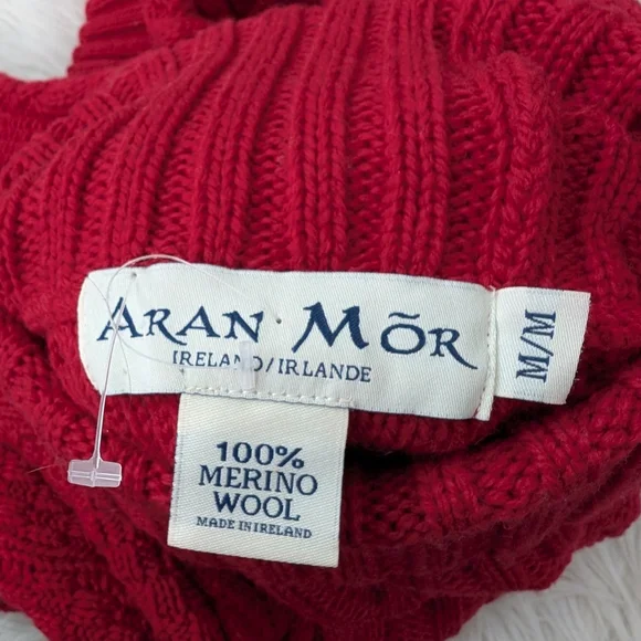 Aran Mor Wool Irish Knit Turtleneck Sweater Medium Red - Picture 6 of 9